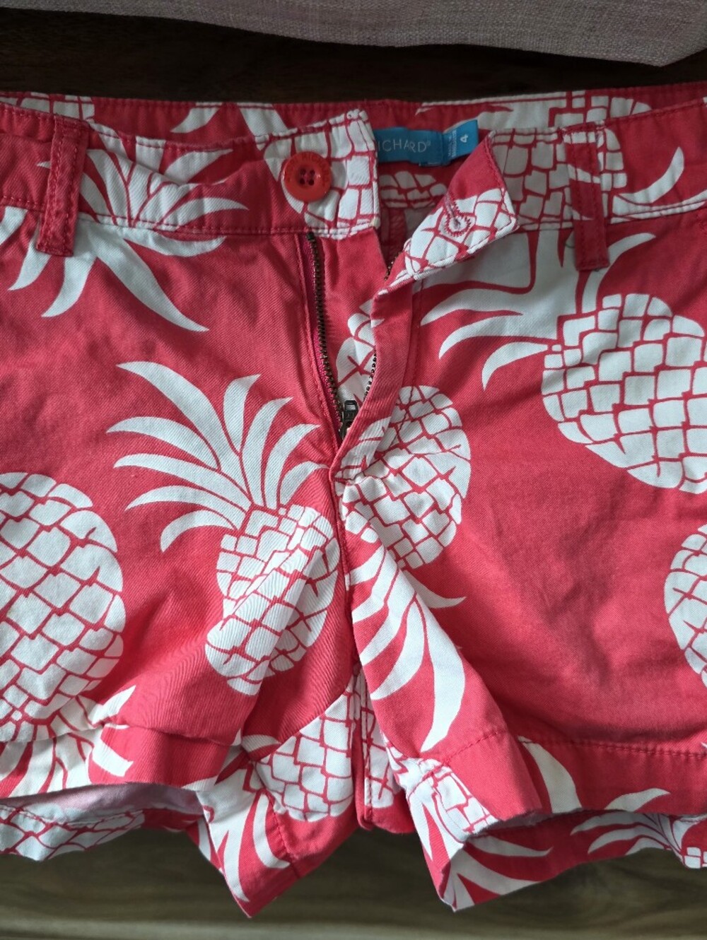 Tori Richard Coral Pineapple Print Flat Front Shorts